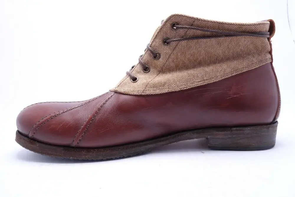 Billy Reid Boots Mens Size 13 Brown Leather Canvas Chukka Ankle Made In Italy